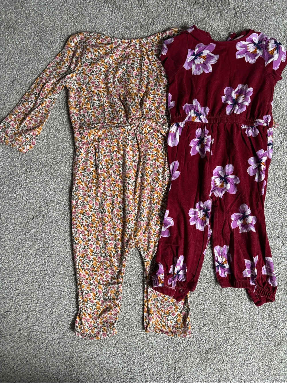 Old Navy & Jessica Simpson Girls Floral Maroon & Mustard One-Piece Romper Bundle